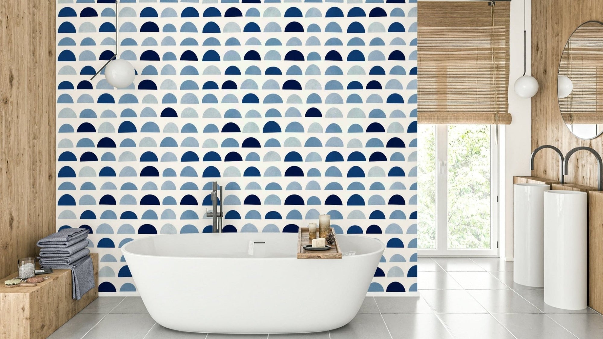 A detailed image of a wallpaper featuring a pattern of half moons. GD3384

