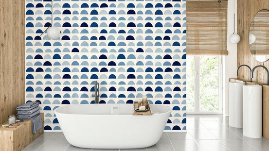 A detailed image of a wallpaper featuring a pattern of half moons. GD3384

