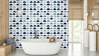 A detailed image of a wallpaper featuring a pattern of half moons.

