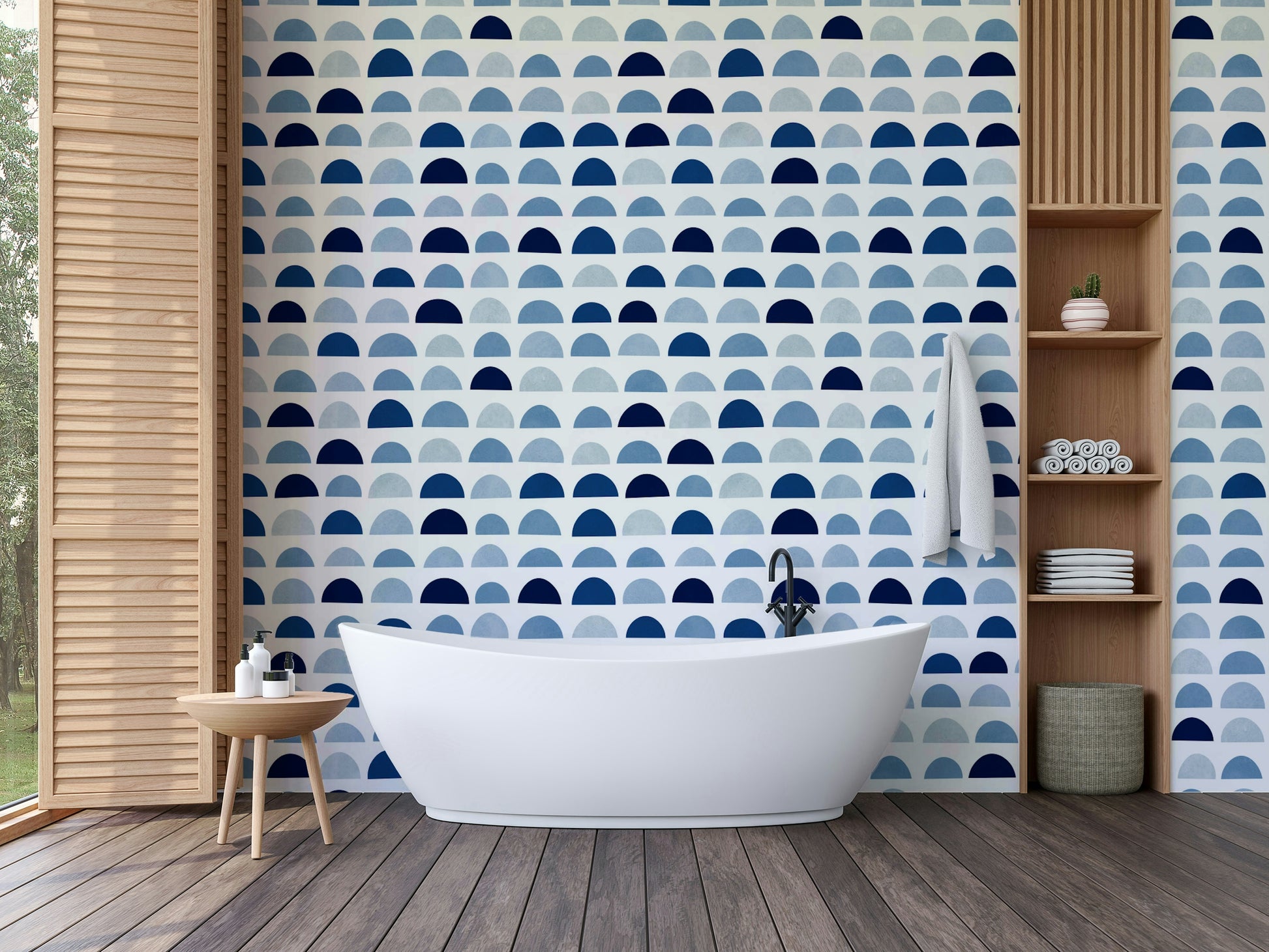 The color palette is calming, using various shades of blue.

