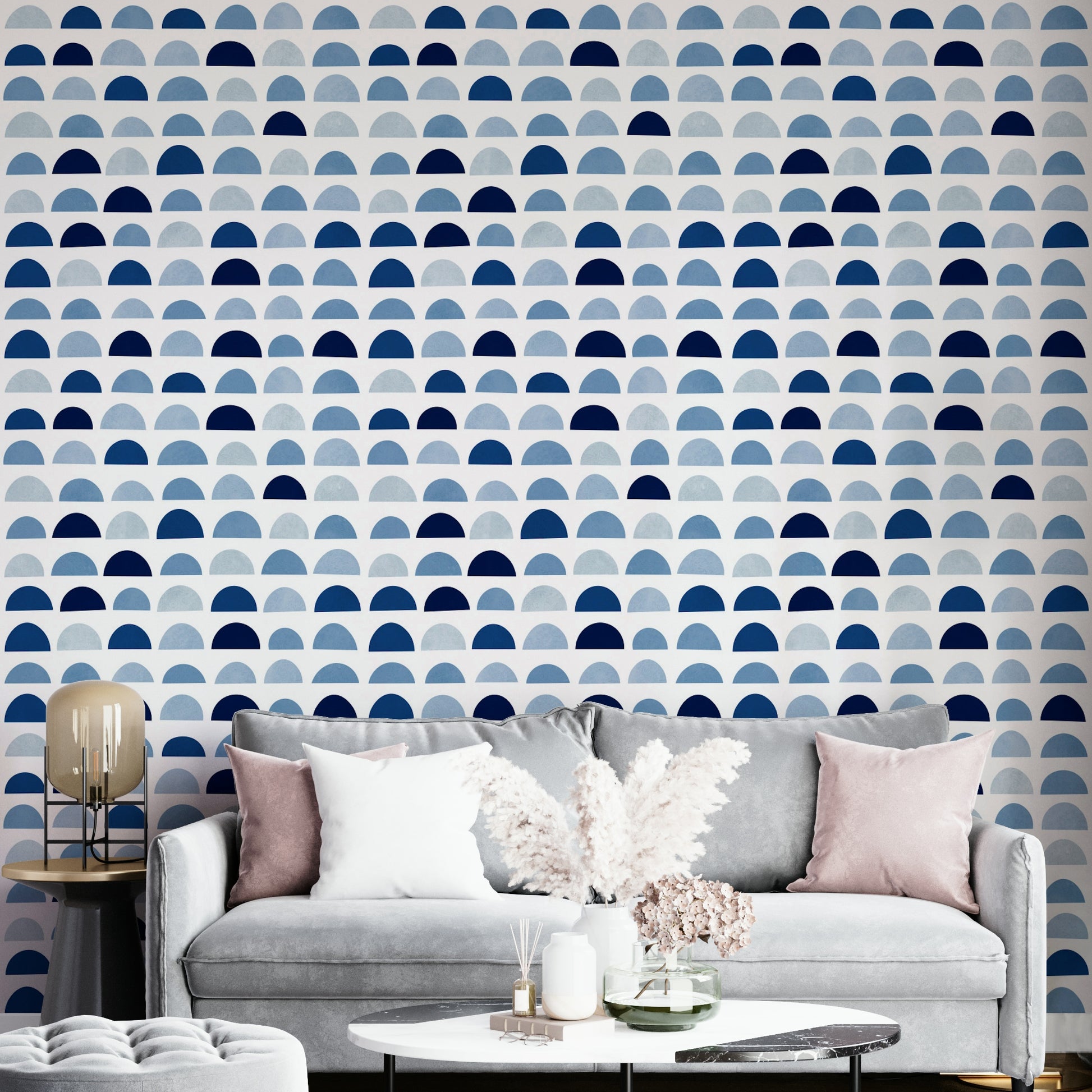 The half moons are arranged in a rhythmic, geometric pattern.

