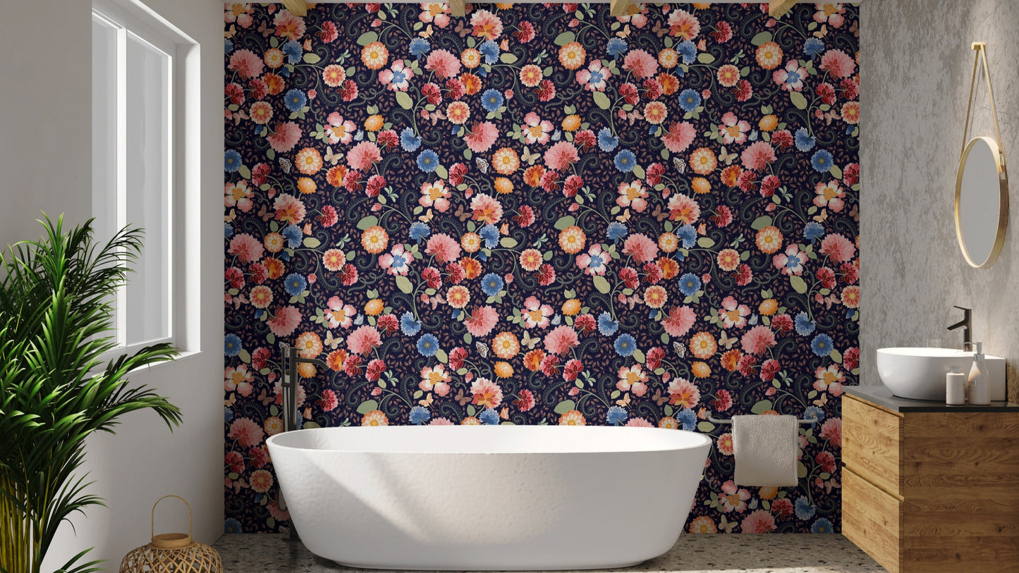 Blue flower wallpaper for cozy interiors