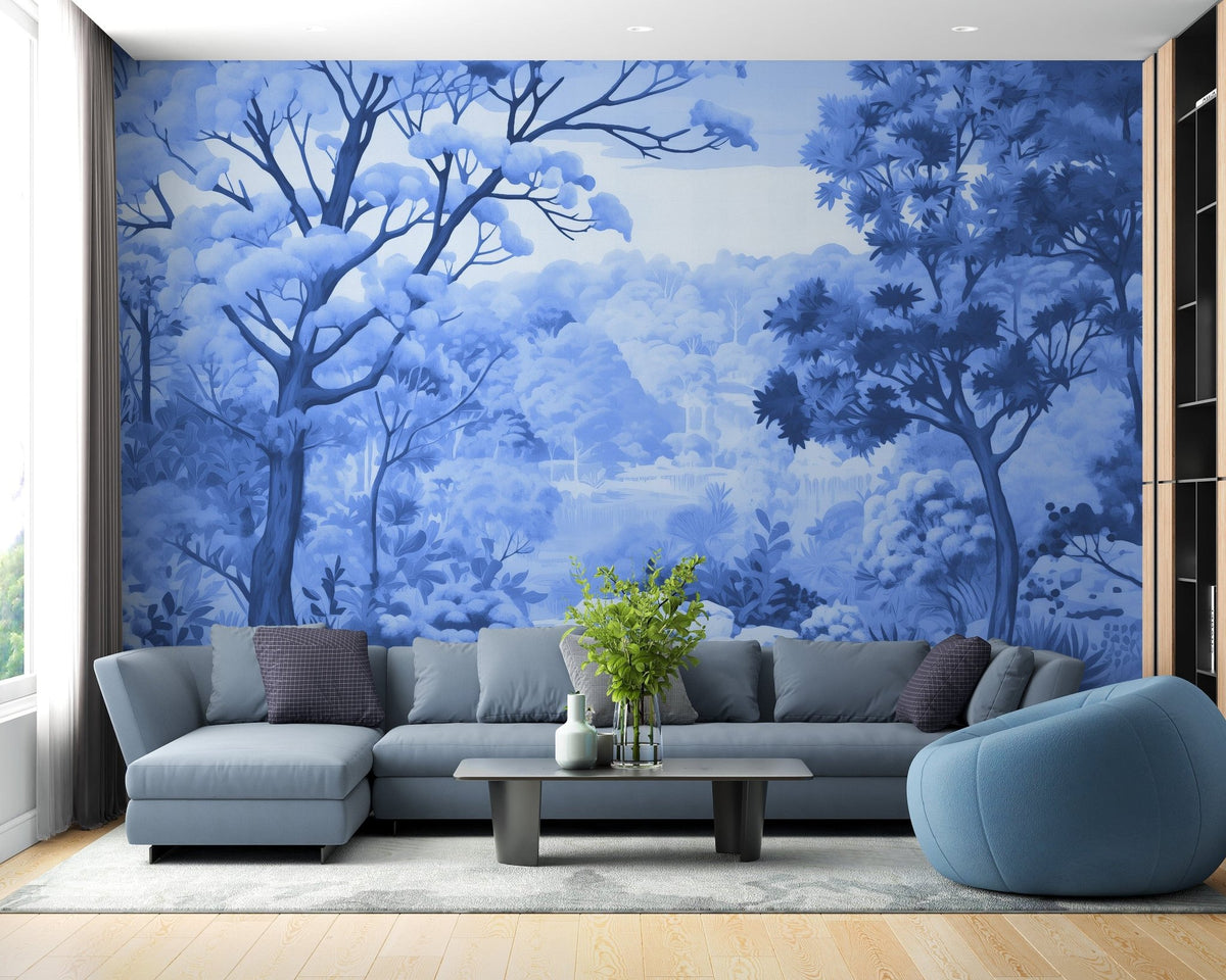 Watercolor autumn forest wallpaper mural for a serene fall ambiance., DTIL28