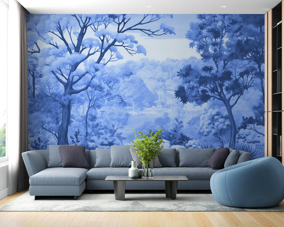 Watercolor autumn forest wallpaper mural for a serene fall ambiance., DTIL28