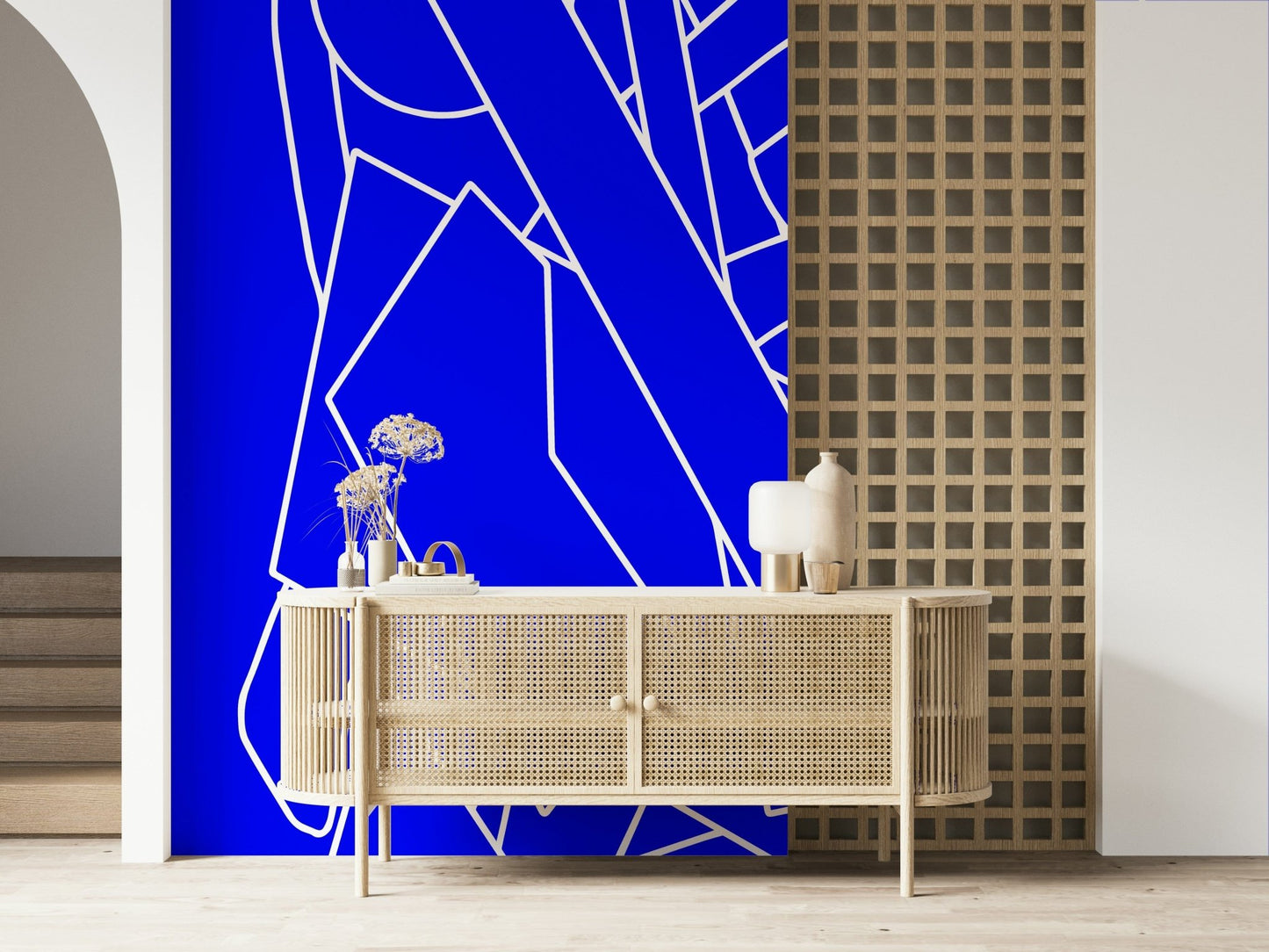 An artistic soft focus mural on minimalist wallpaper.