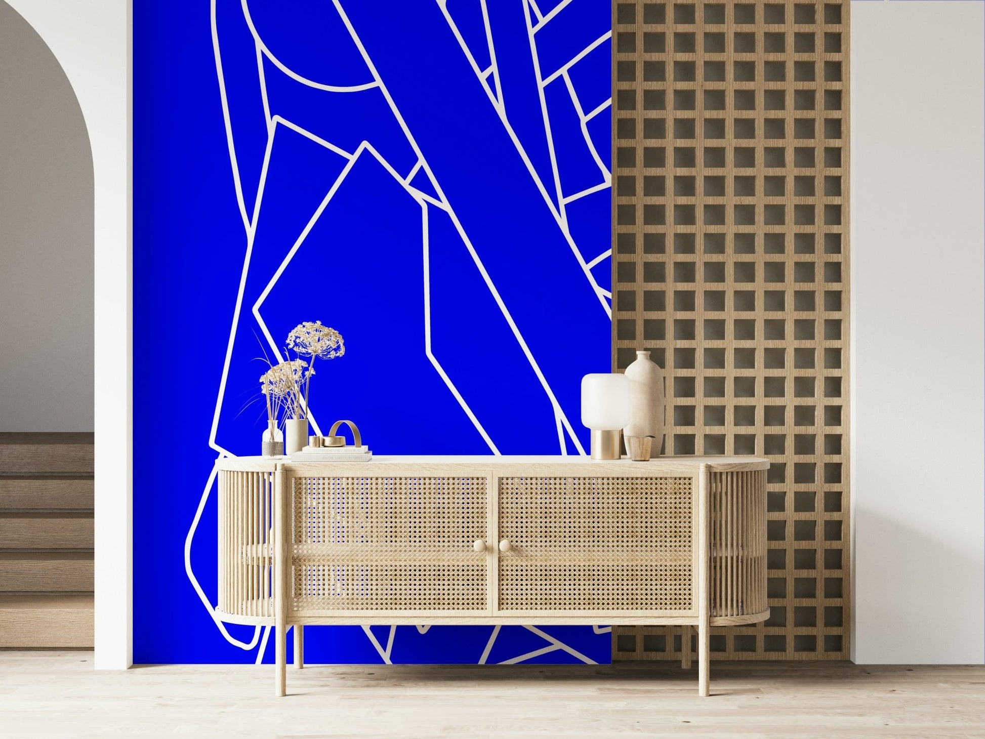 An artistic soft focus mural on minimalist wallpaper.