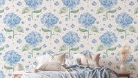 Delicate blue hydrangea mural for a soft and airy floral vibe. RNM48

