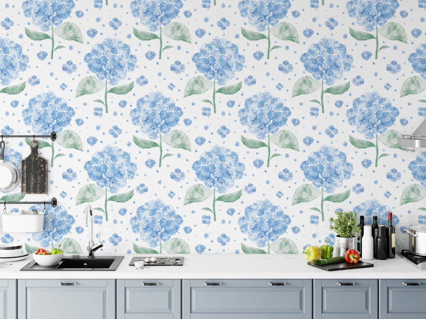 Vibrant blue hydrangea wallpaper for a fresh and lively ambiance. RNM48
