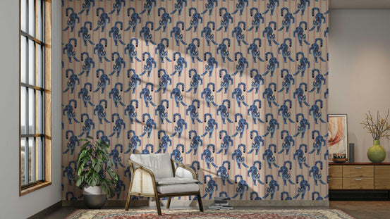 Bedroom with blue tiger wallpaper mural
 GD493
