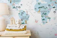Blue Kids Room World Map Wallpaper Murals - Giffywalls