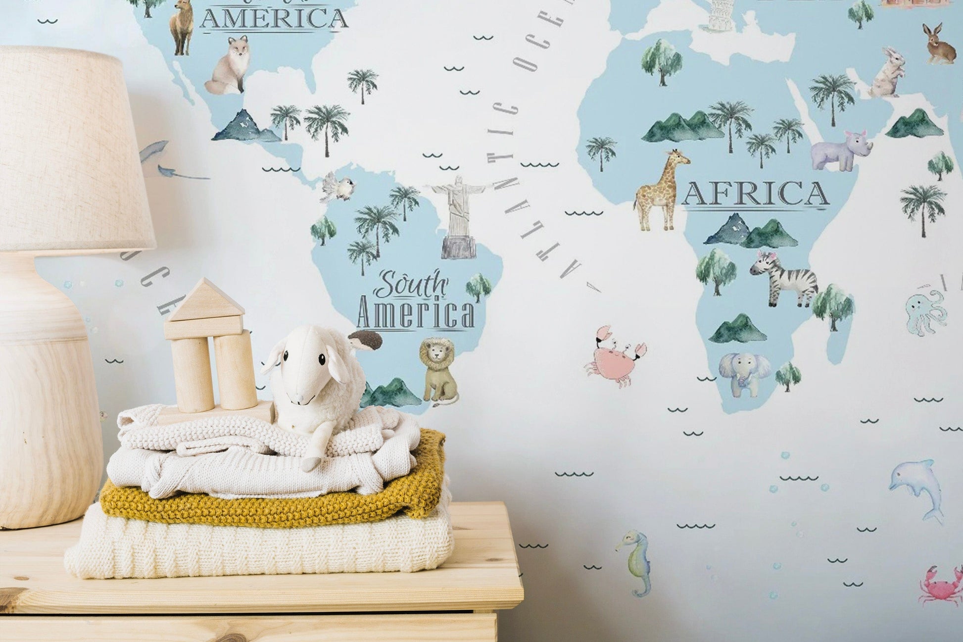 Blue Kids Room World Map Wallpaper Murals - Giffywalls