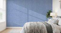 Minimalist blue grid wall covering for modern homes.