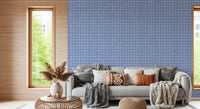 Coastal blue linen wallpaper with a square pattern.