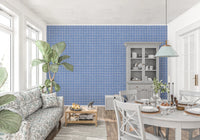 Light blue checked pattern wallpaper with fabric look.