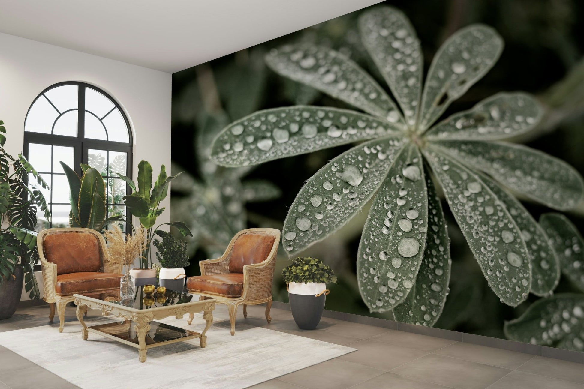 A calming floral design wallpaper mural that defines a space., GD4773