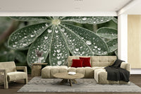 A beautiful modern art wall mural of blue flowers.

