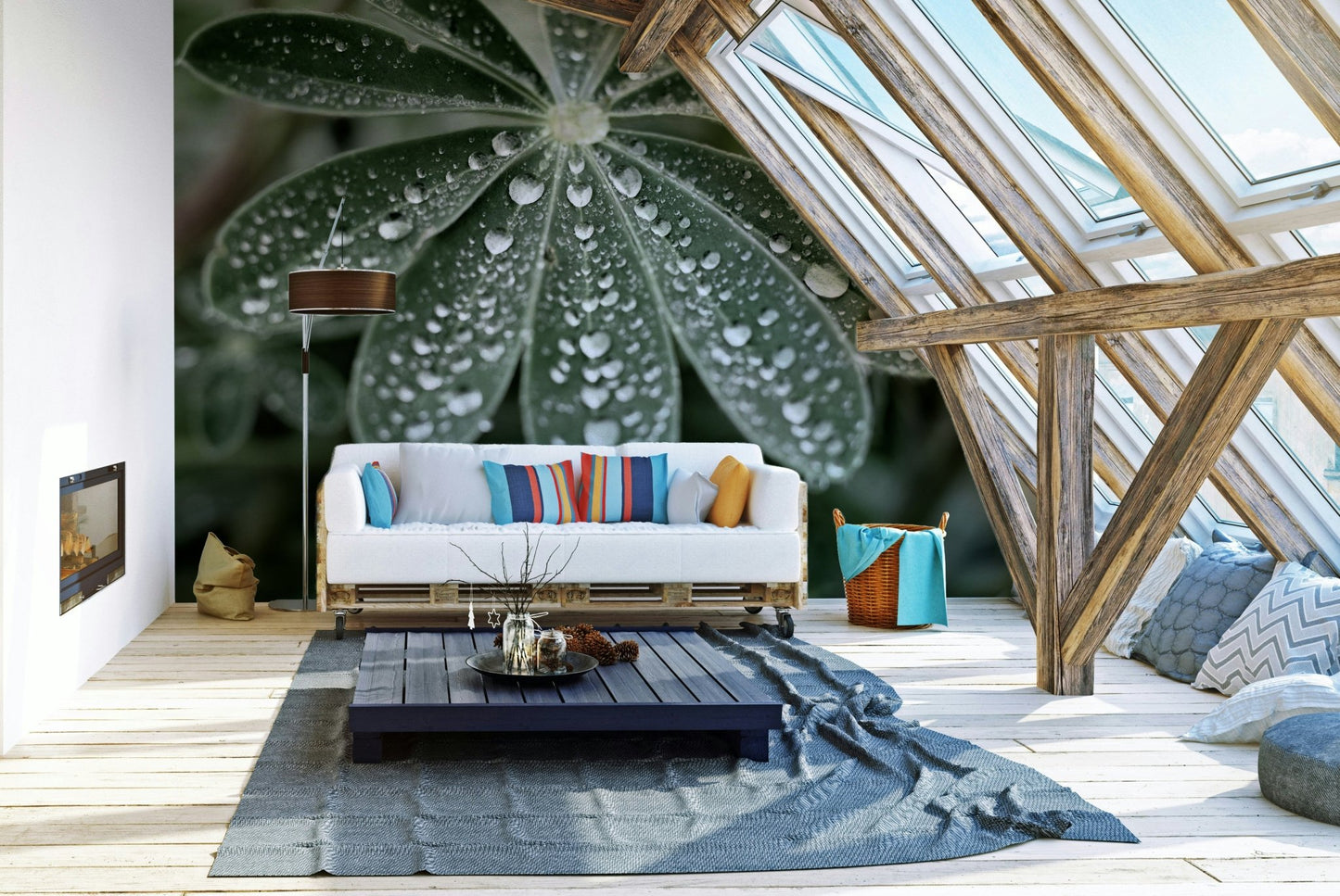 A calming flower design wallpaper mural that defines a space.

