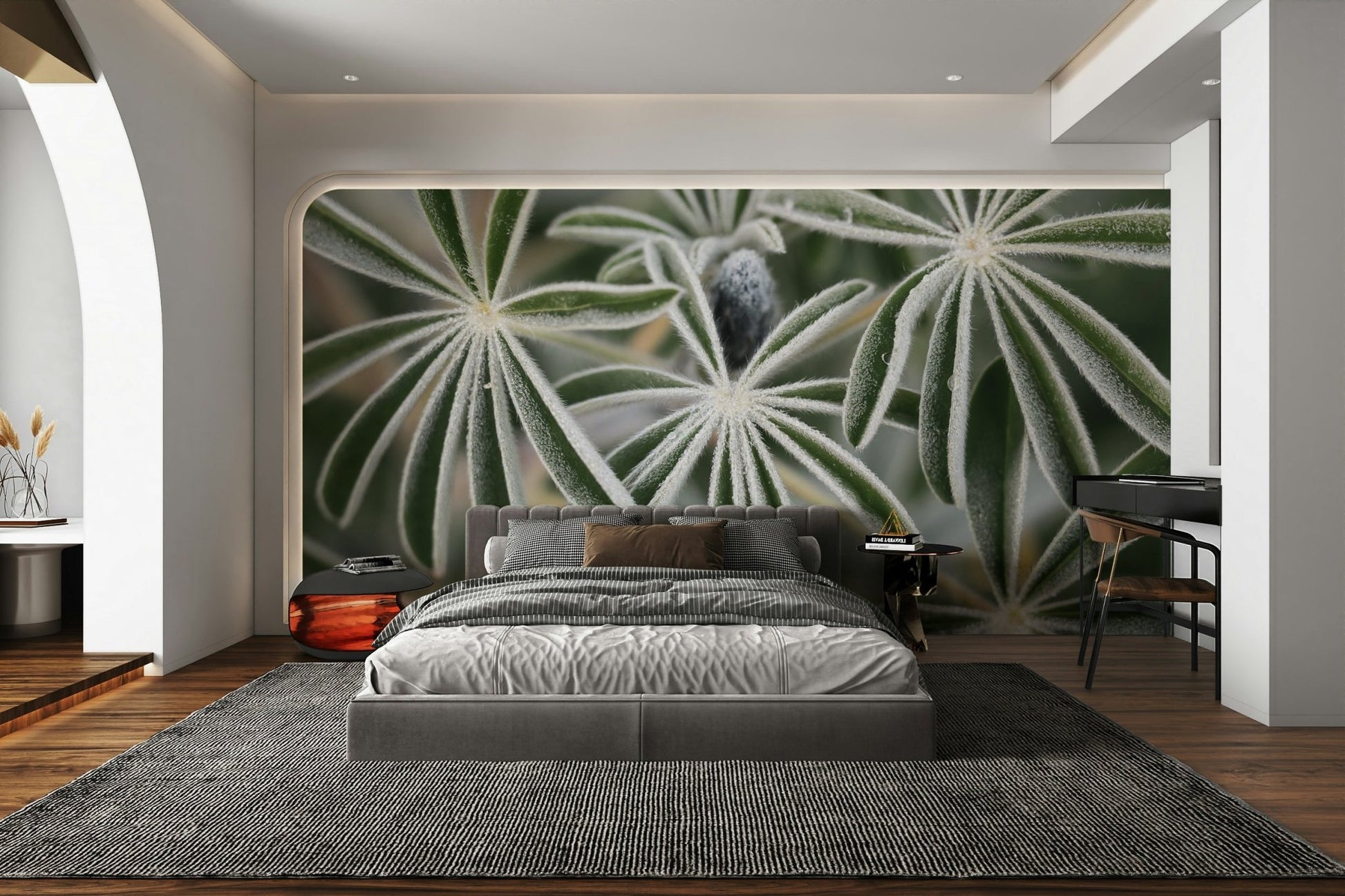 An artistic lupine flower mural on minimalist wallpaper., GD4772