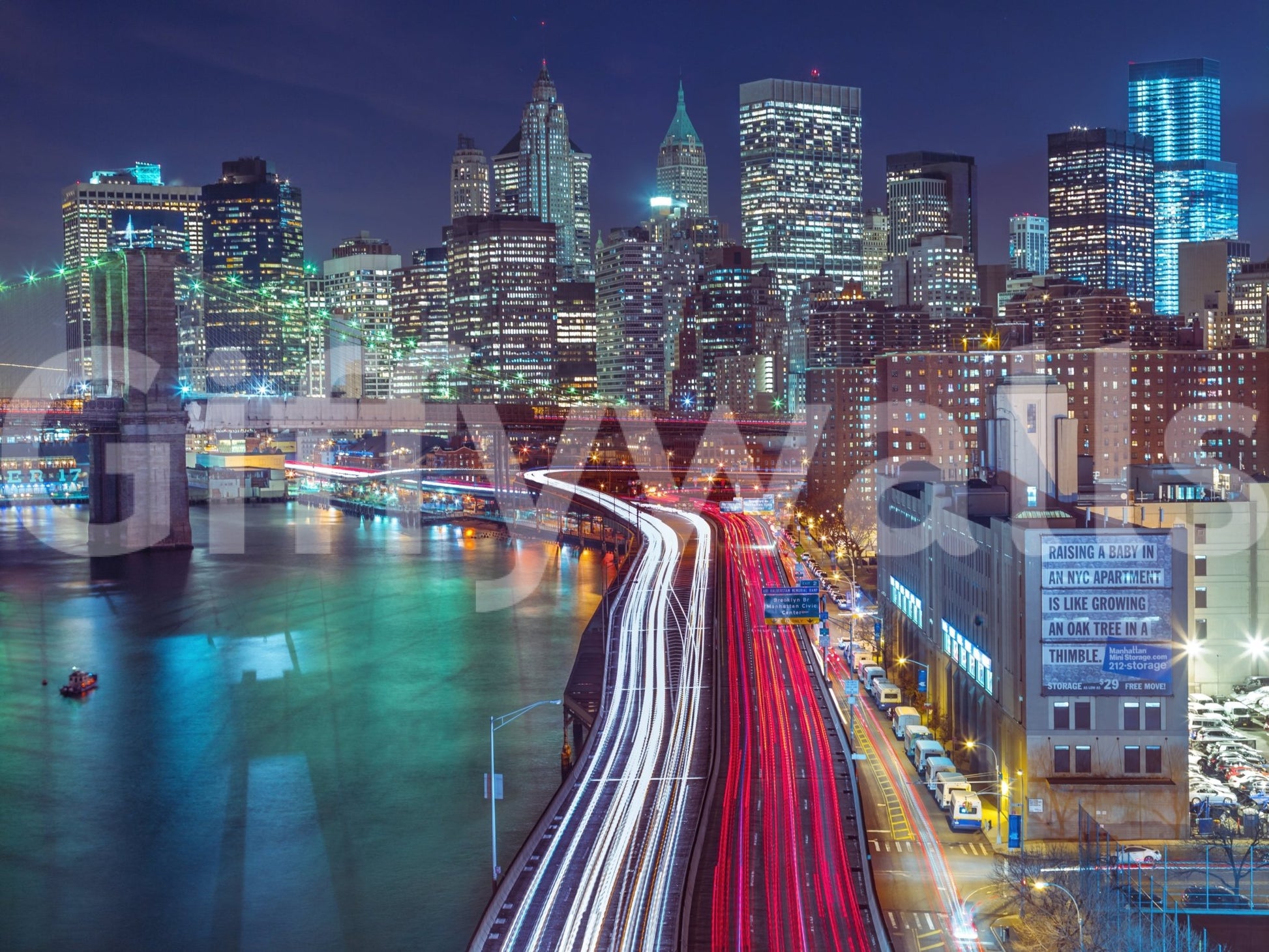 Vibrant blue-toned city art.

