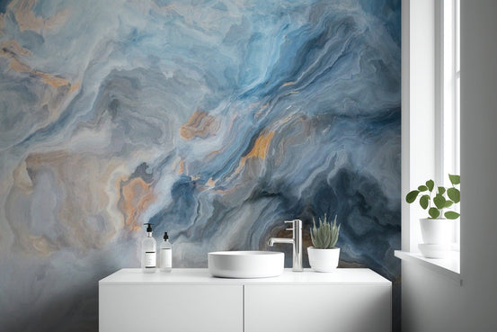 Calming blue marble design wallpaper mural for washroom Marble-09
