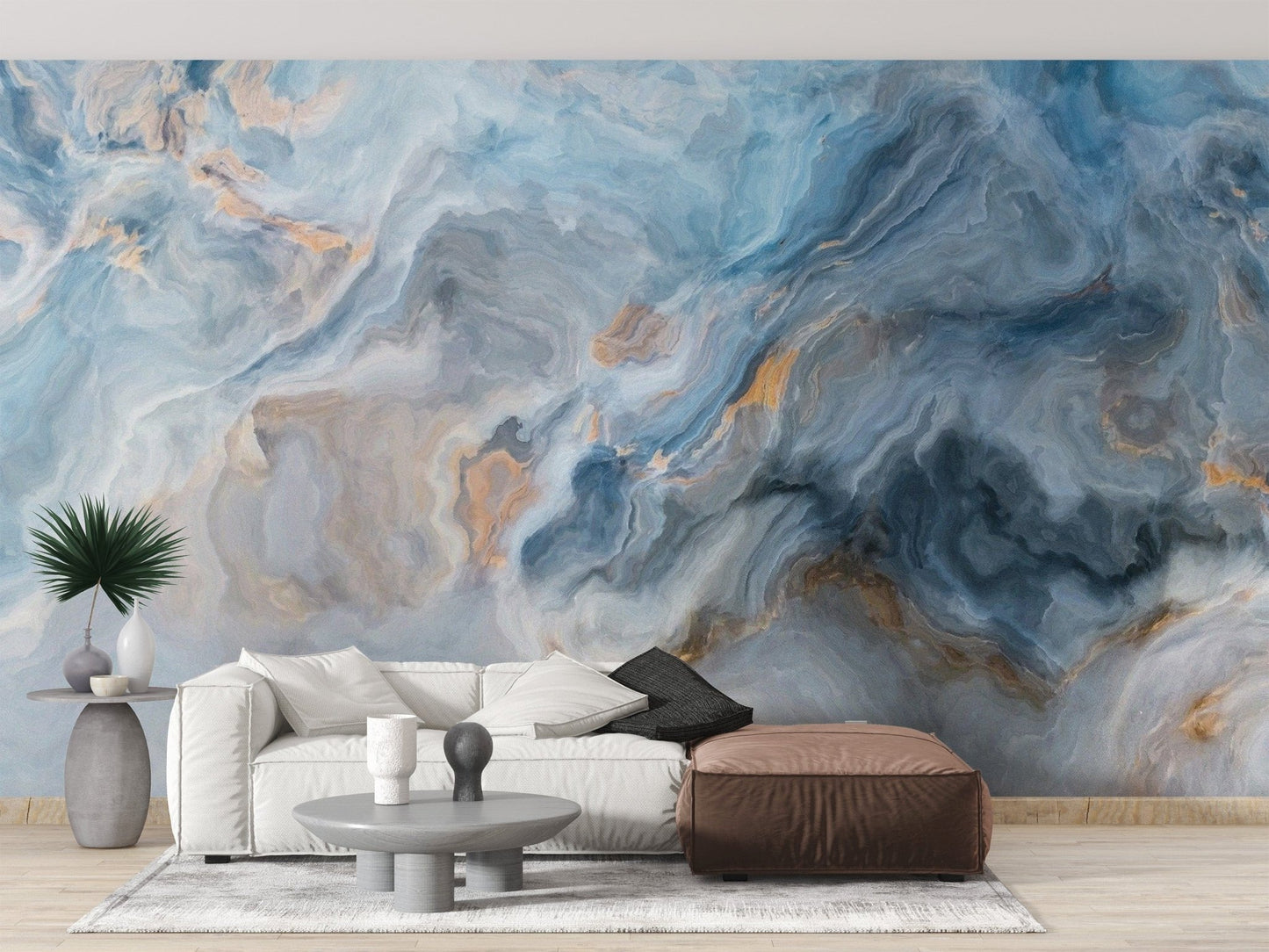Luxurious marble mural in soft blue tones Marble-09
