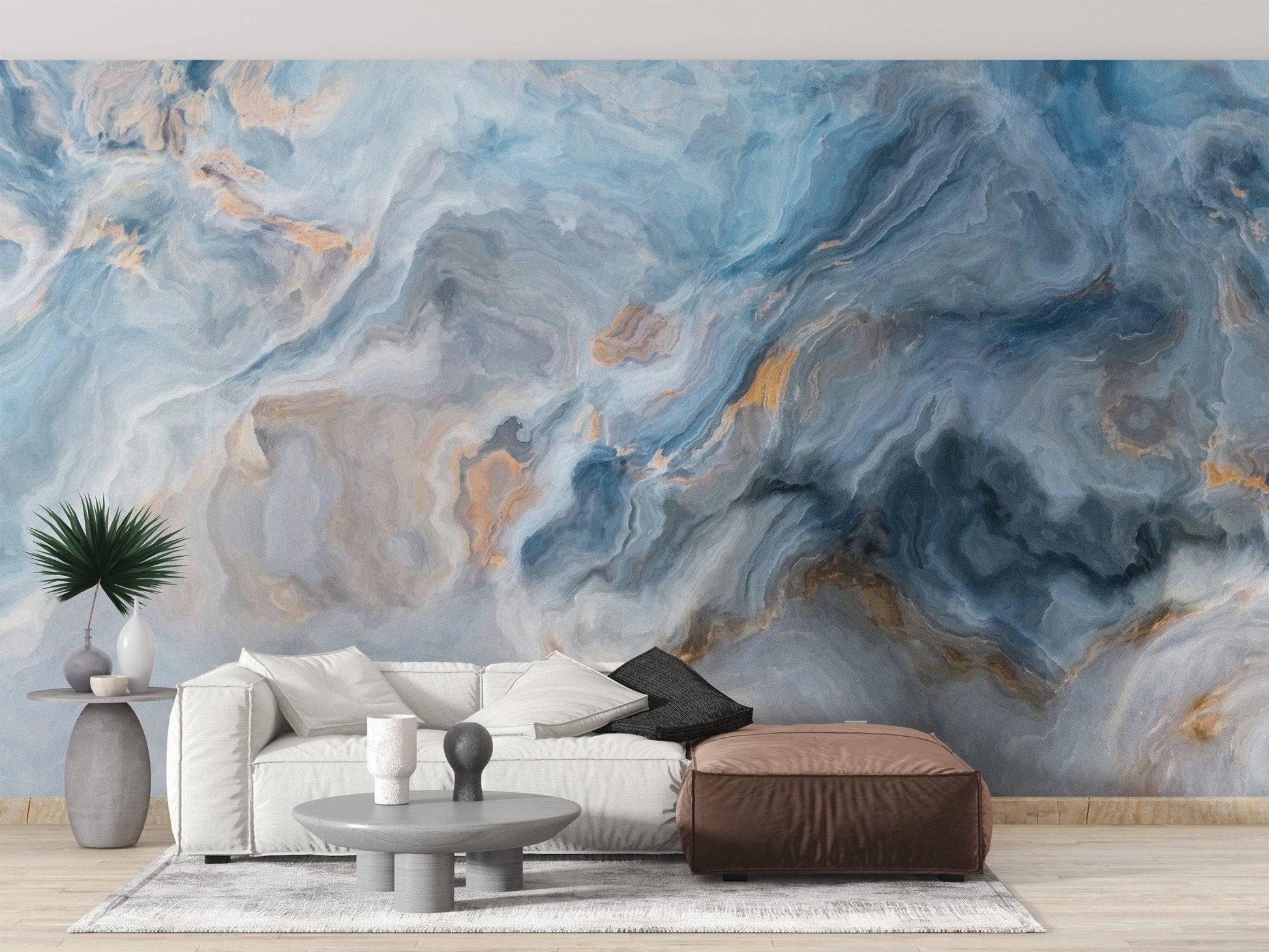 Luxurious marble mural in soft blue tones Marble-09
