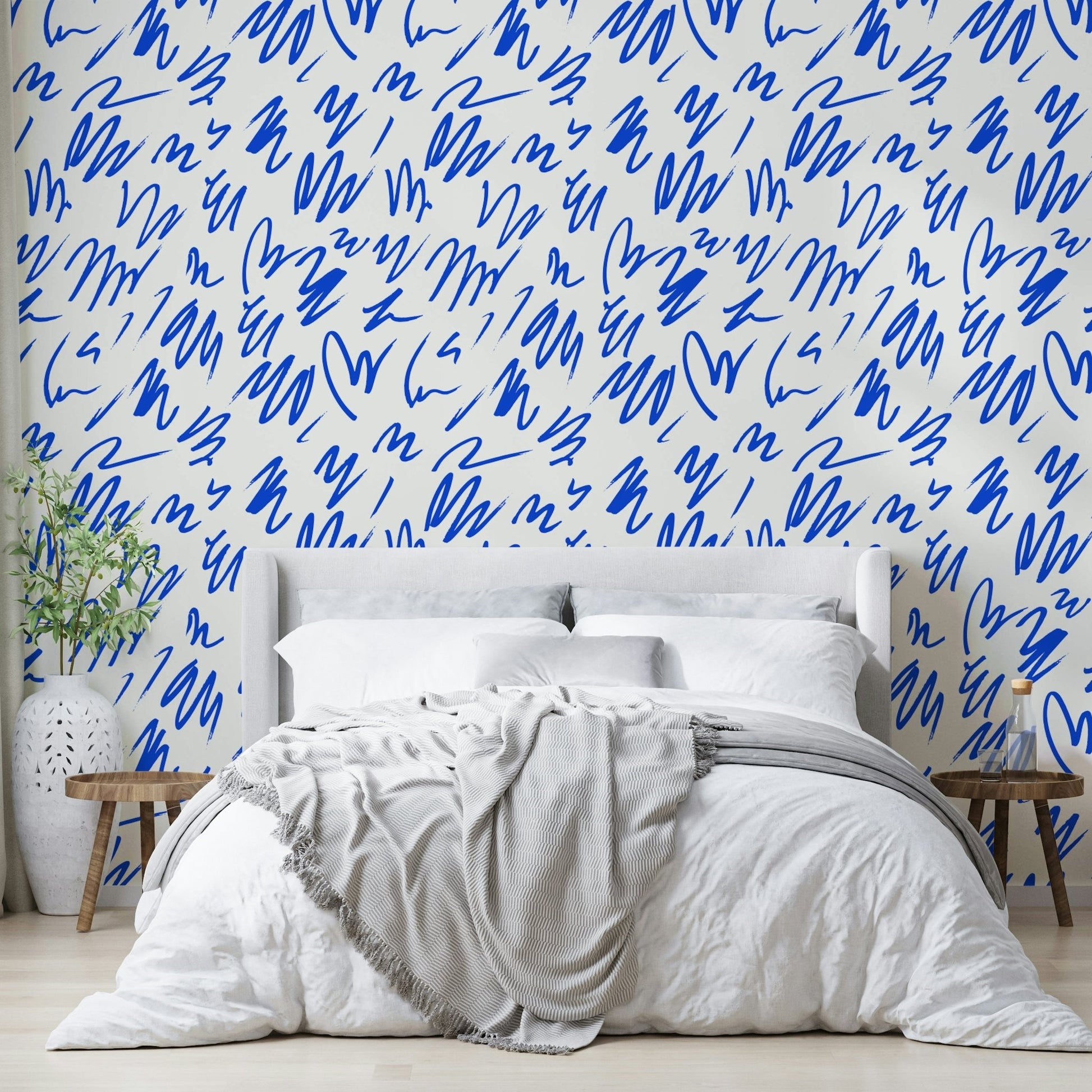 Creative wall mural with blue lines.
