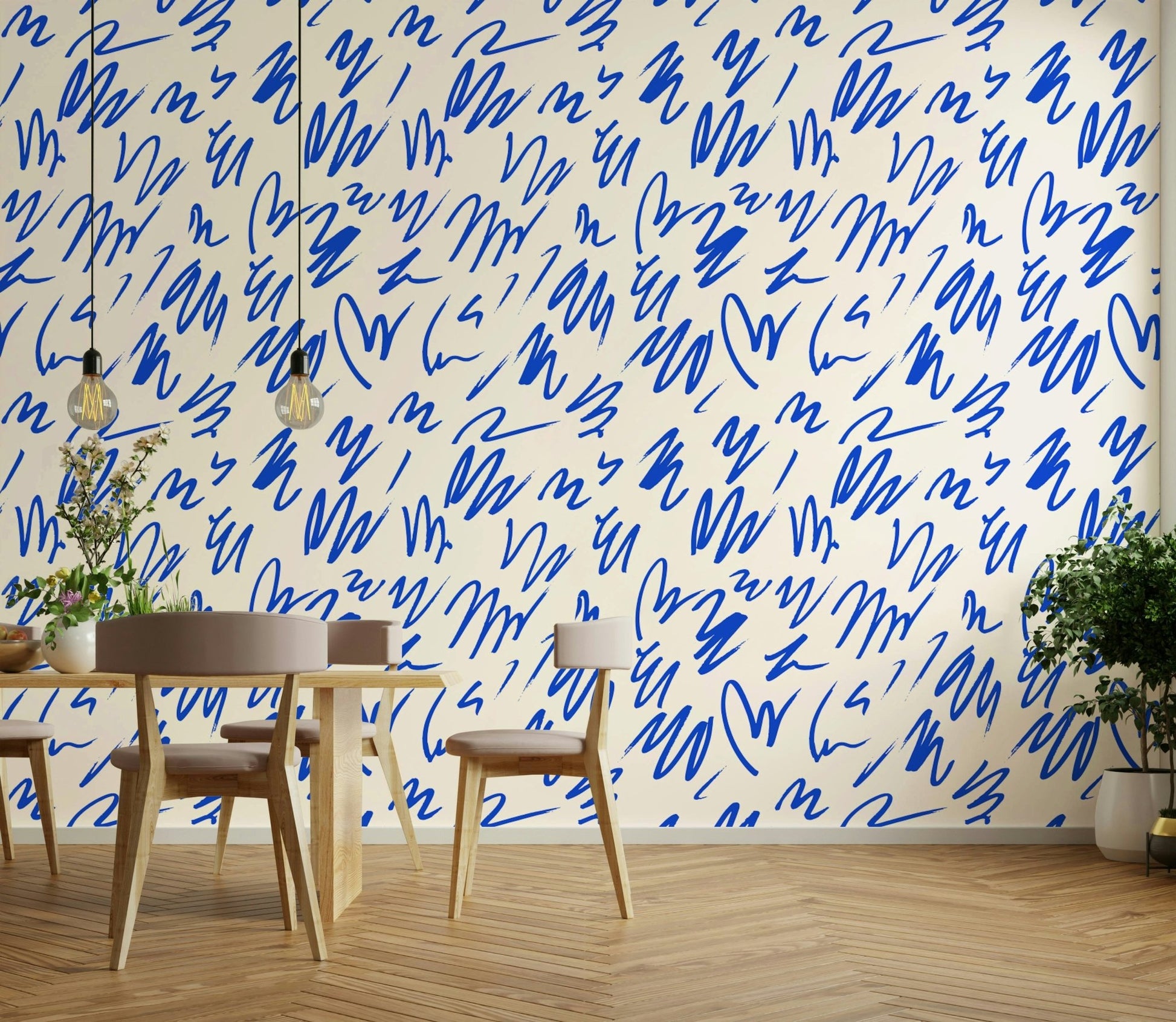 Blue marker wall mural.
