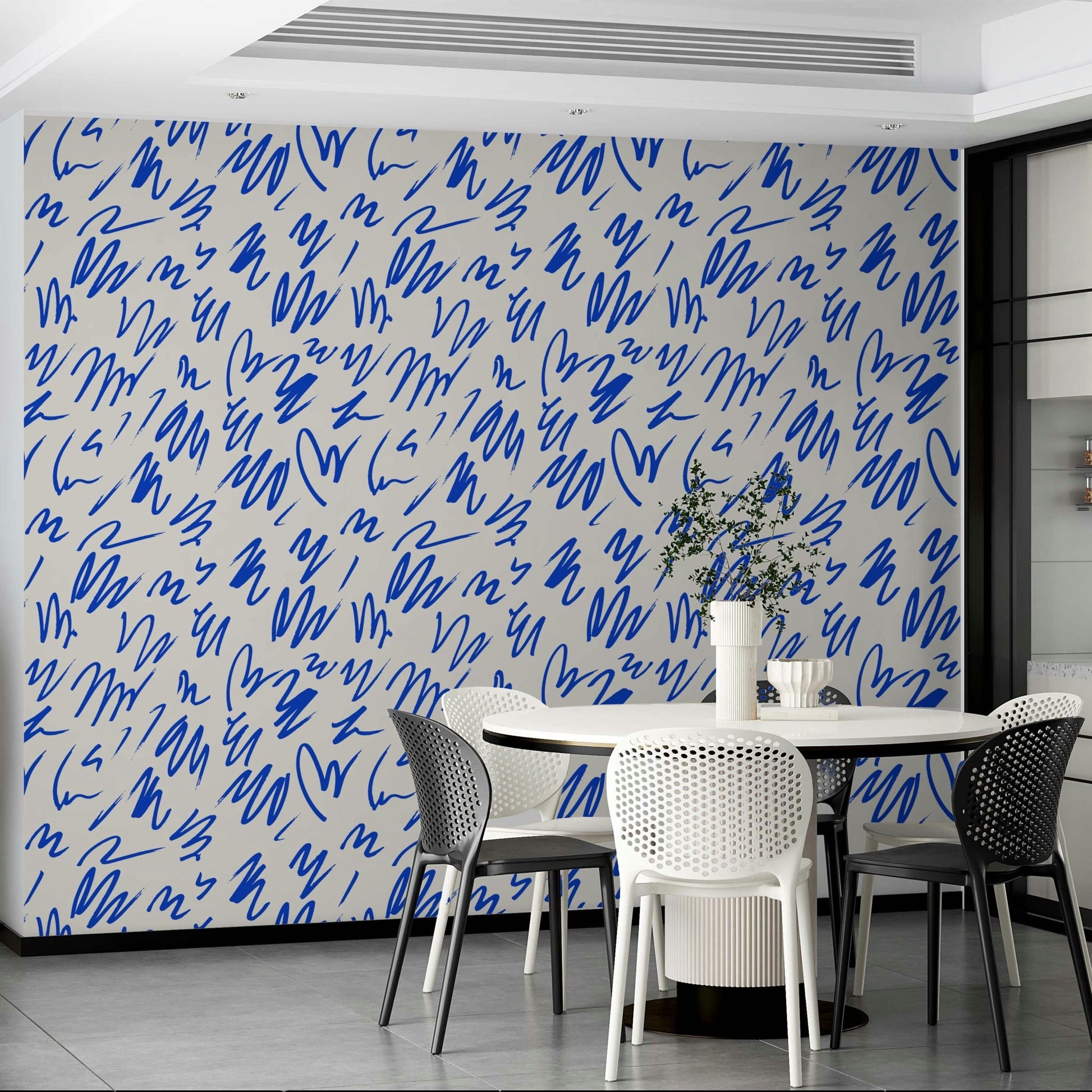 Wall mural with a bold, drawn design.
