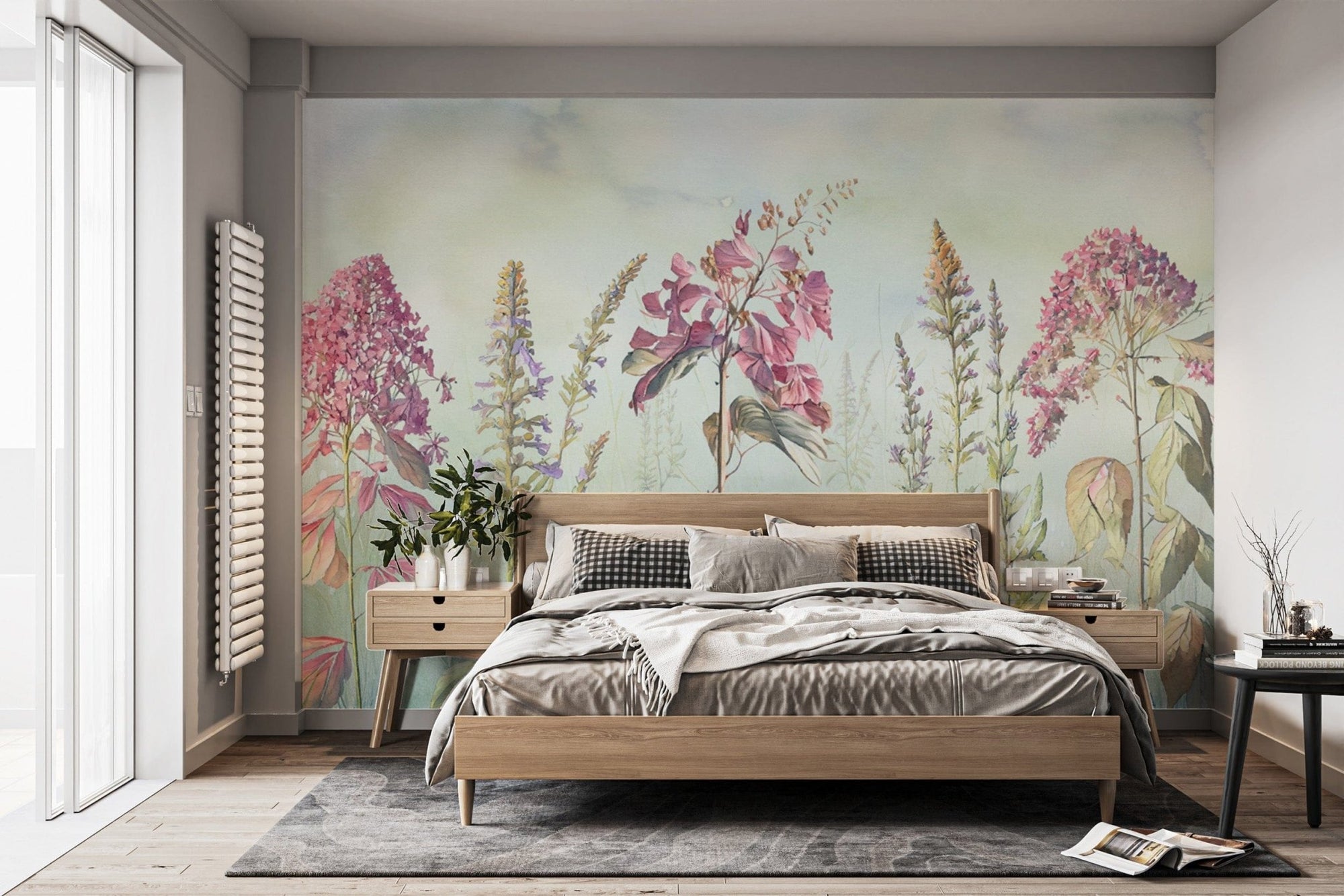 Wild flowers meadows blue wallpaper mural for a serene room ambiance. DTIL18