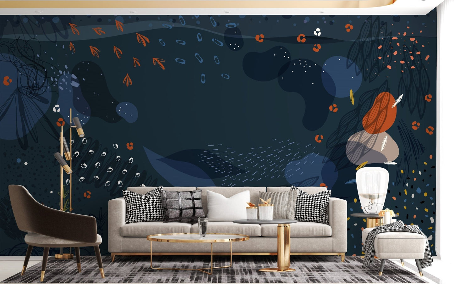 Blue Modern Abstract Floral Wallpaper Mural - Giffywalls, A179