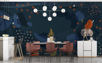 Modern blue floral wallpaper mural for interiors, A179
