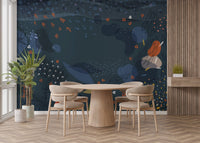 Stylish blue abstract floral mural for walls, A179