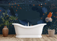 Abstract blue floral art wallpaper mural, A179
