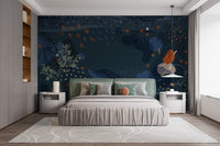 Blue Modern Abstract Floral Wallpaper Mural - Giffywalls, A179
