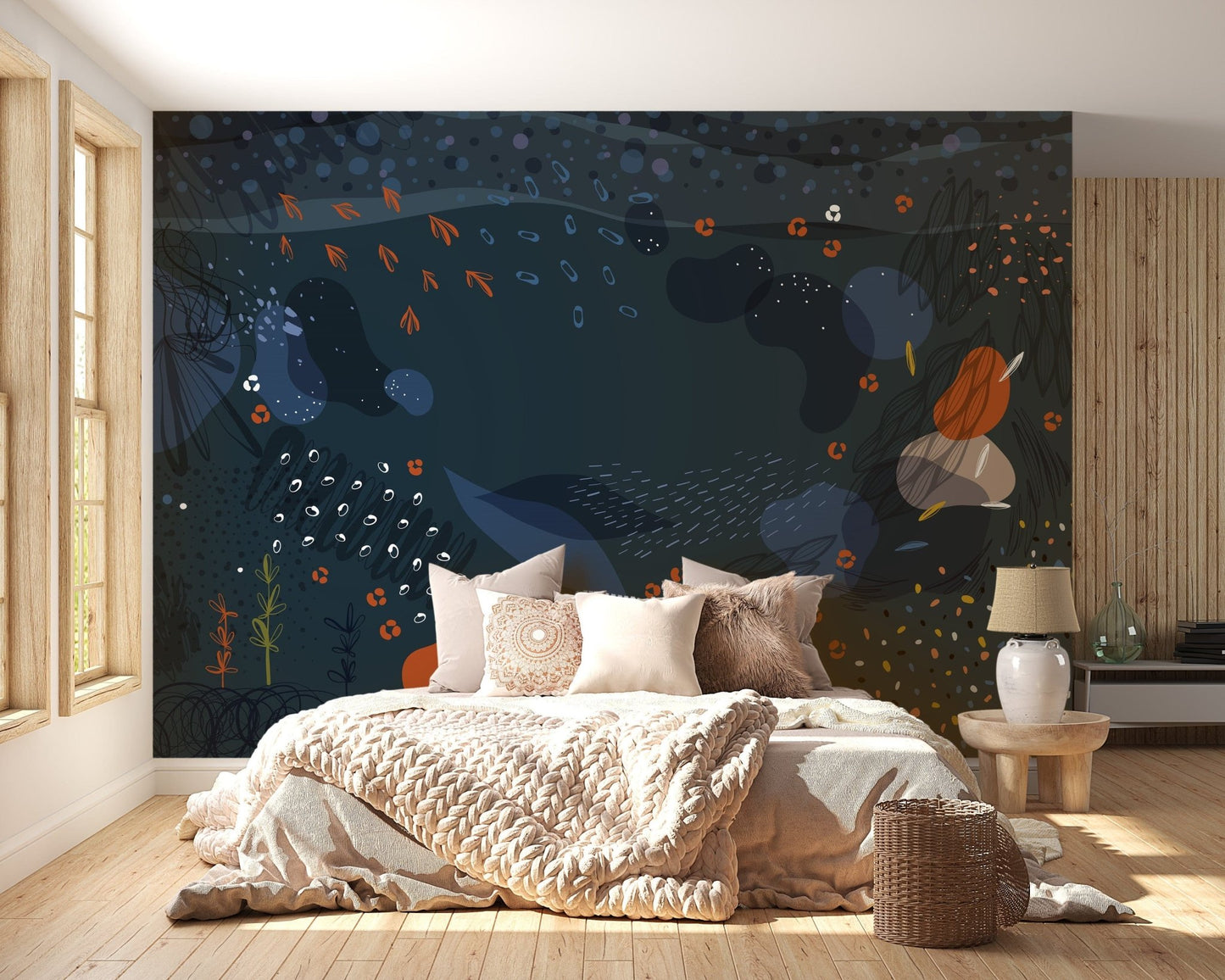 Blue Modern Abstract Floral Wallpaper Mural - Giffywalls, A179
