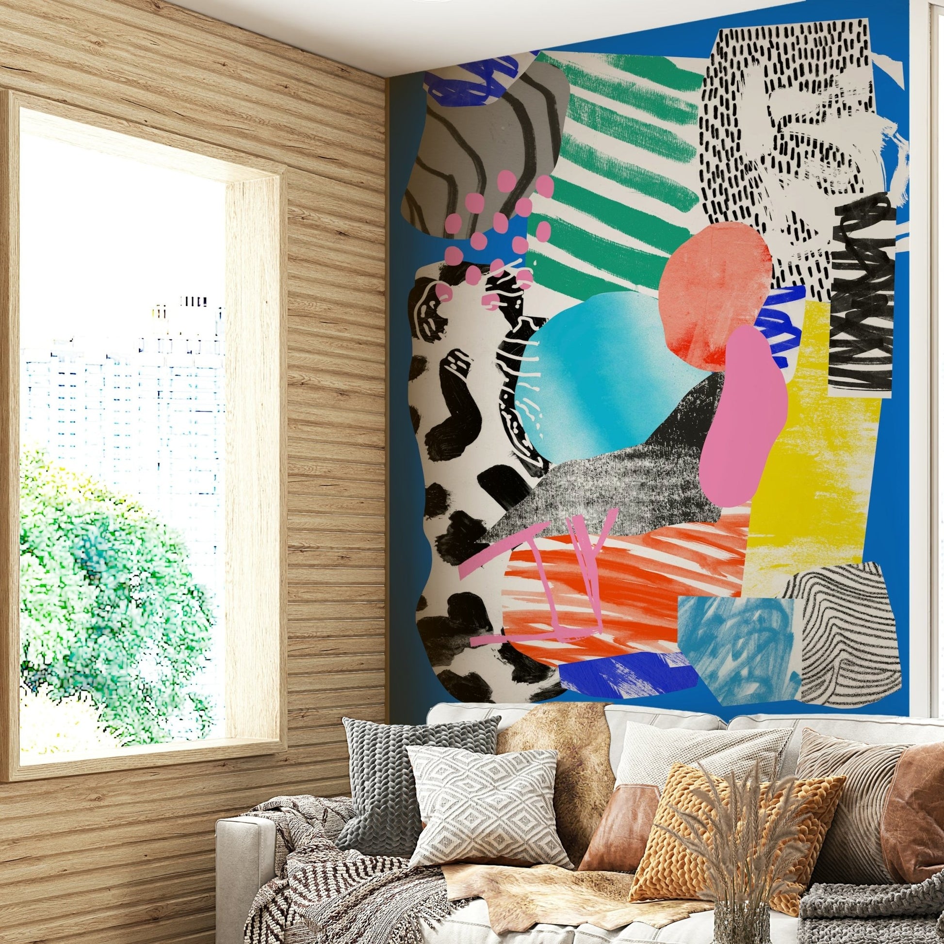 Gradient blue wall mural for calm spaces

