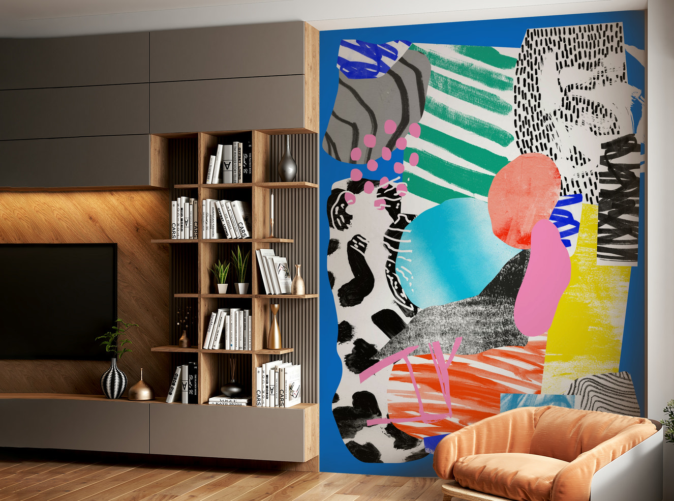 Blue Mornings mural wallpaper with soft tones

