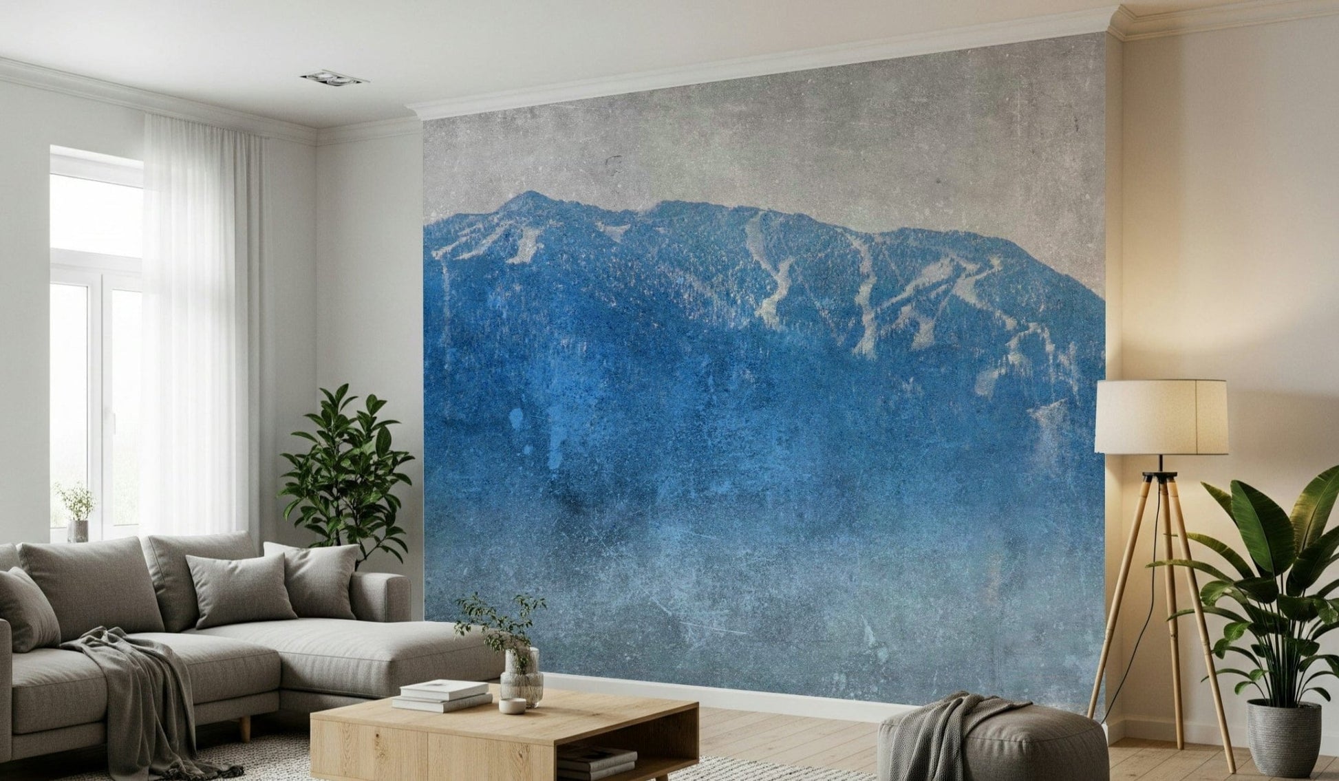 A contemplative gentle mountain wallpaper mural for a feature wall.