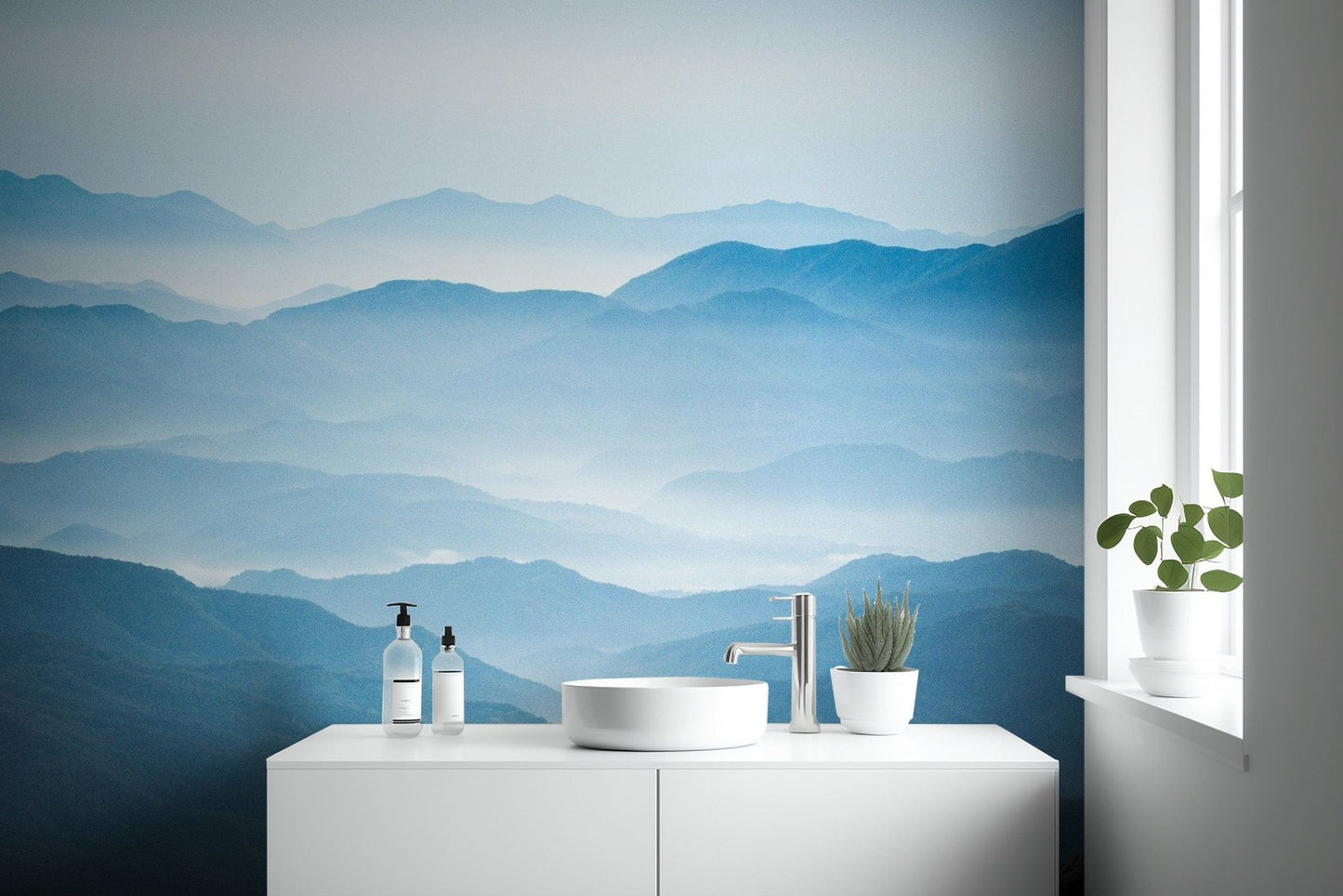 Blue Mountains Ombre Wallpaper Mural - Giffywalls