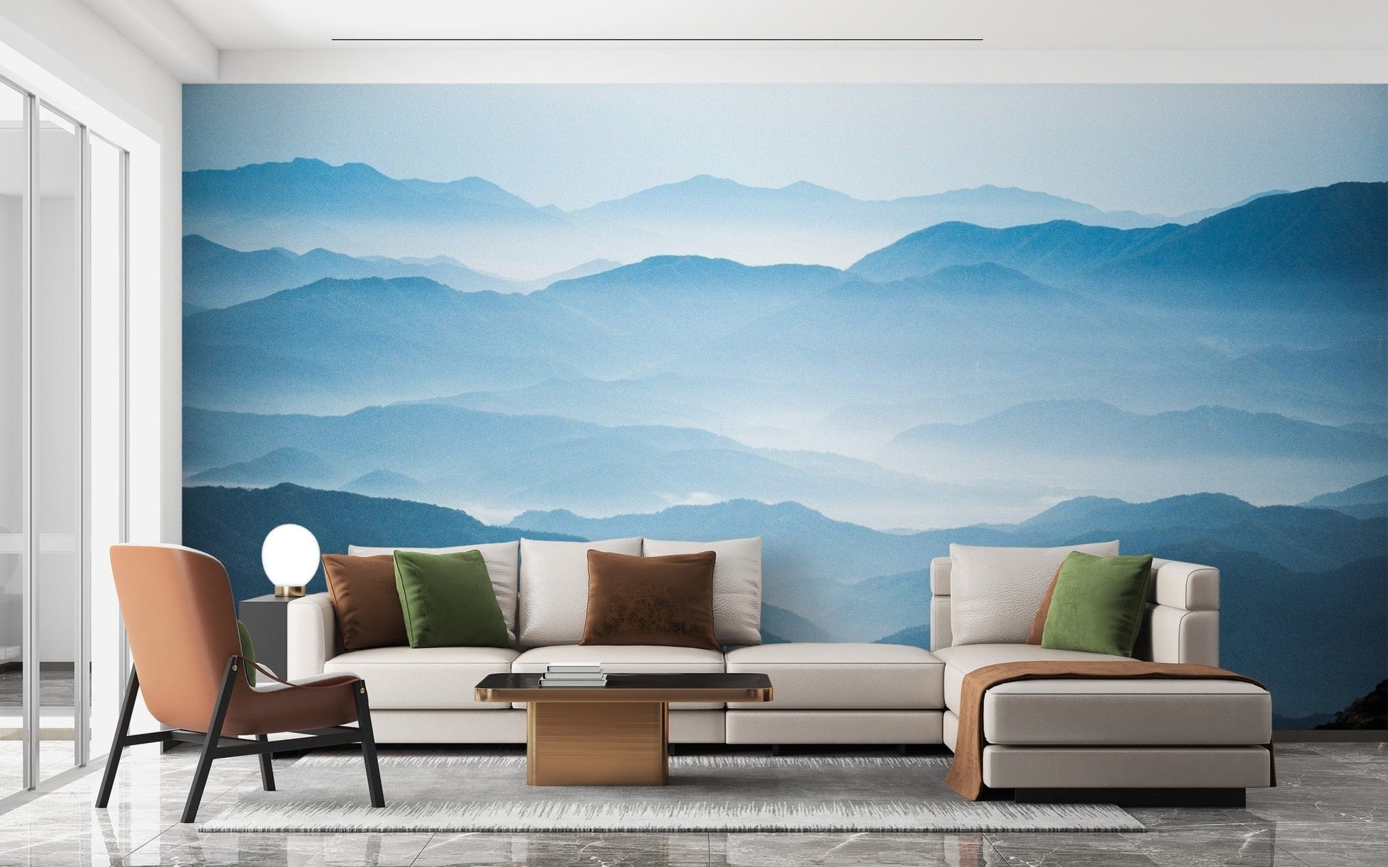 Nature-inspired ombre mountain wall mural
