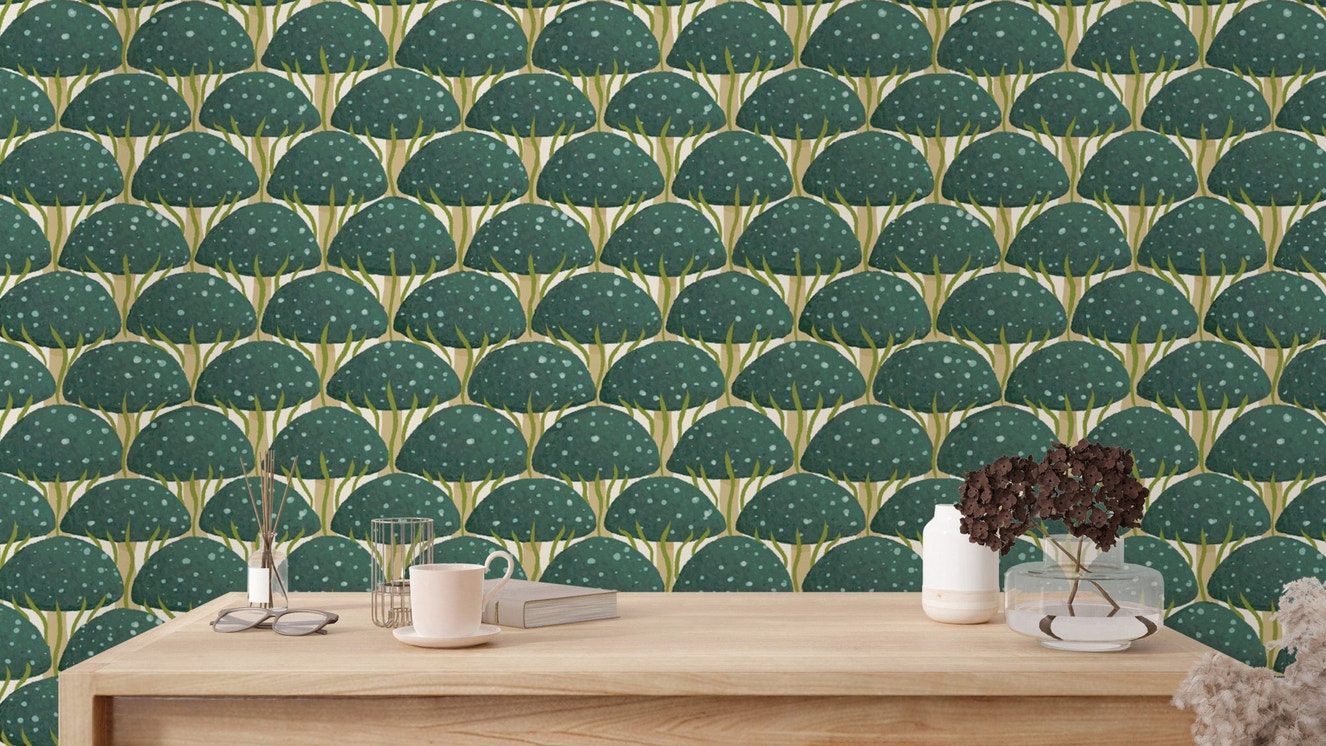 Vibrant blue mushroom wallpaper for a touch of fantasy.
