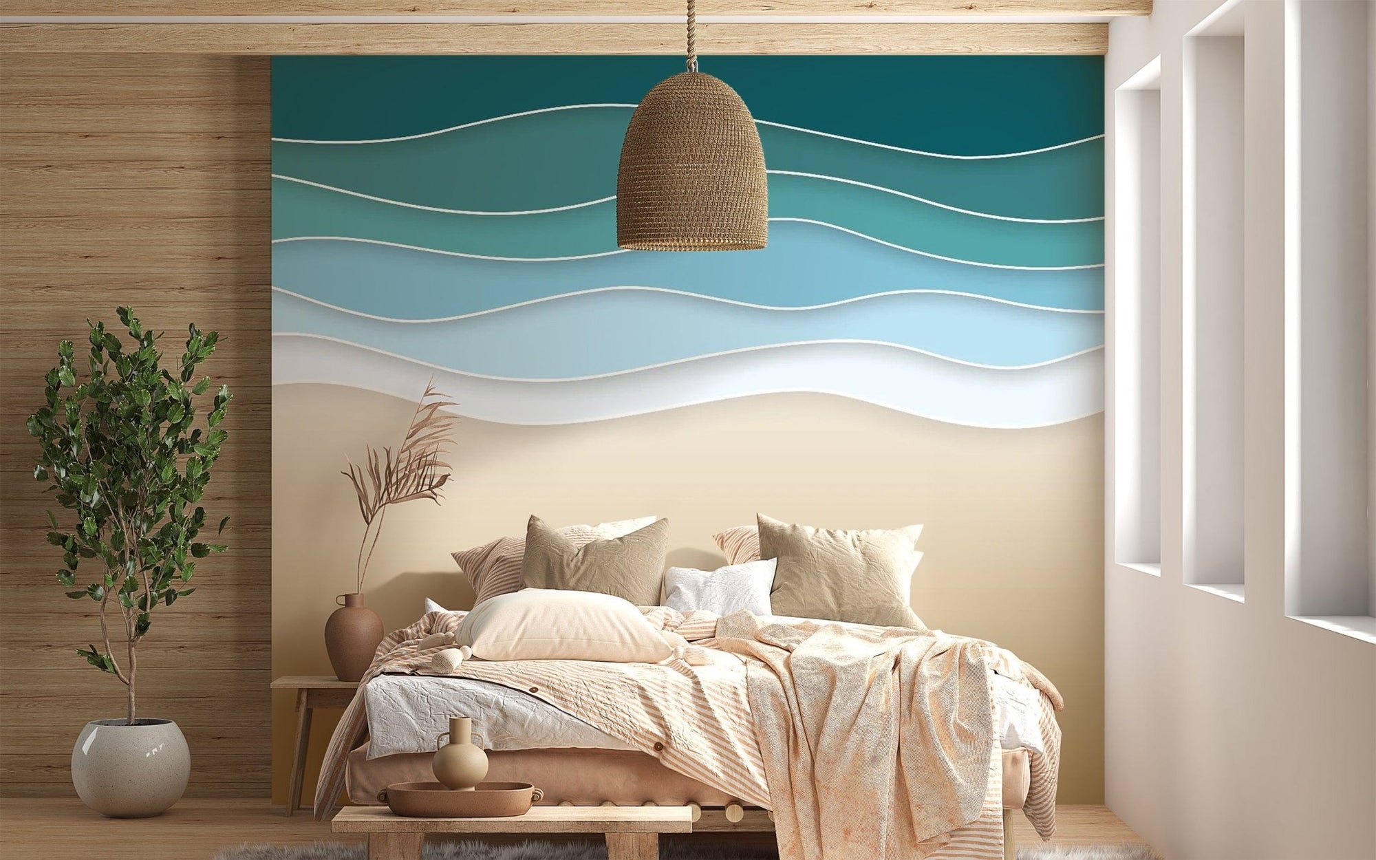 Serene blue beach mural ocean-01
