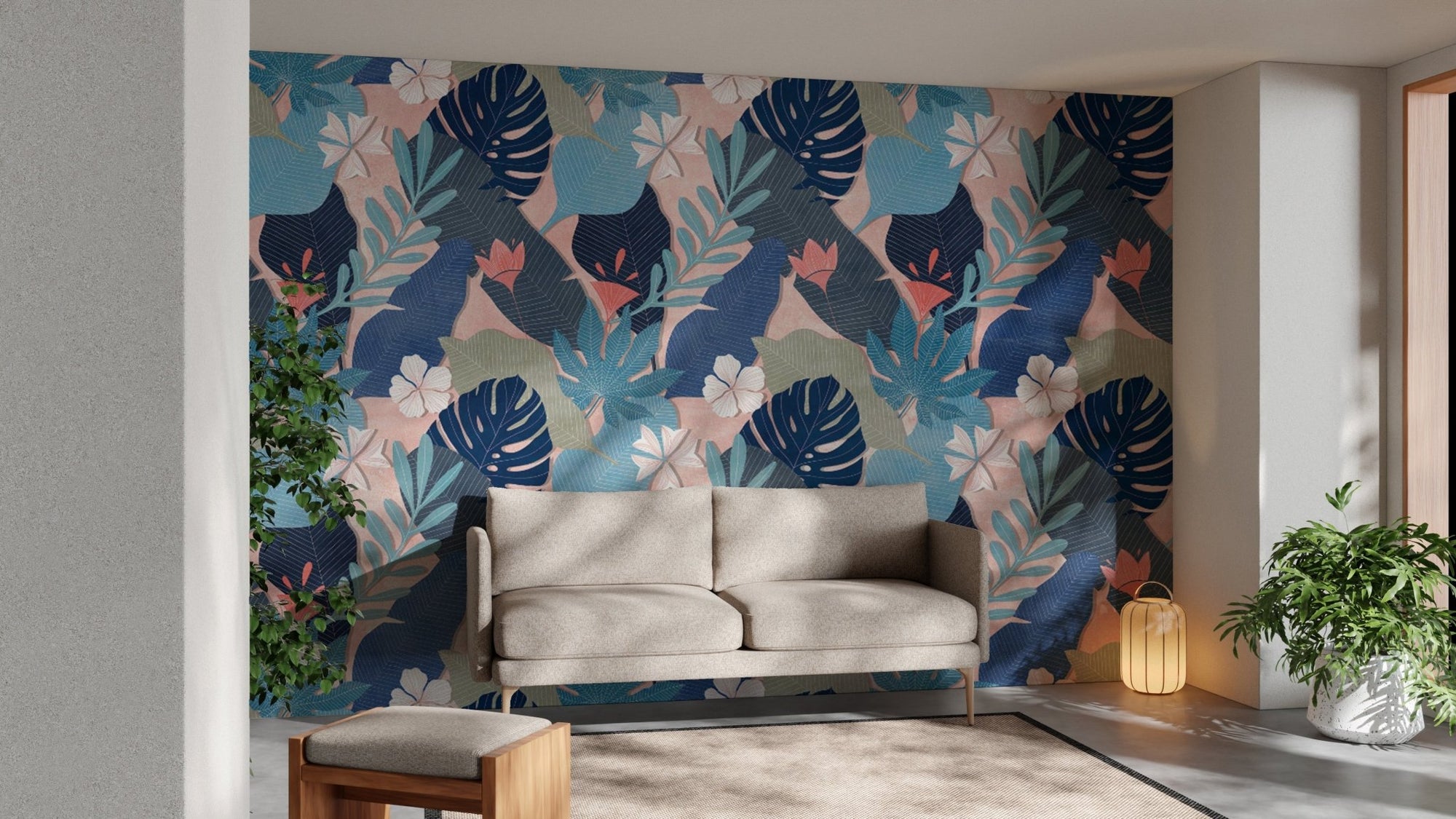 Soft blue oasis foliage wallpaper to brighten up your walls. B633
