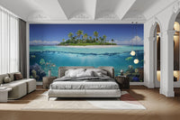 Blue Ocean Island Beach Wallpaper Mural - Giffywalls