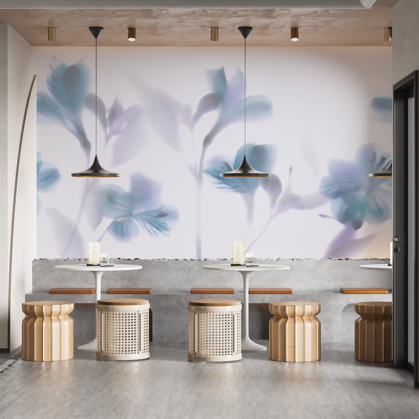 Blue Orchids Foggy Wallpaper Murals - Giffywalls