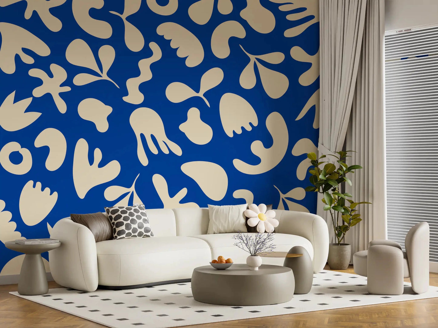 Clean modern repeat in Blue Organic Flow wall mural composition