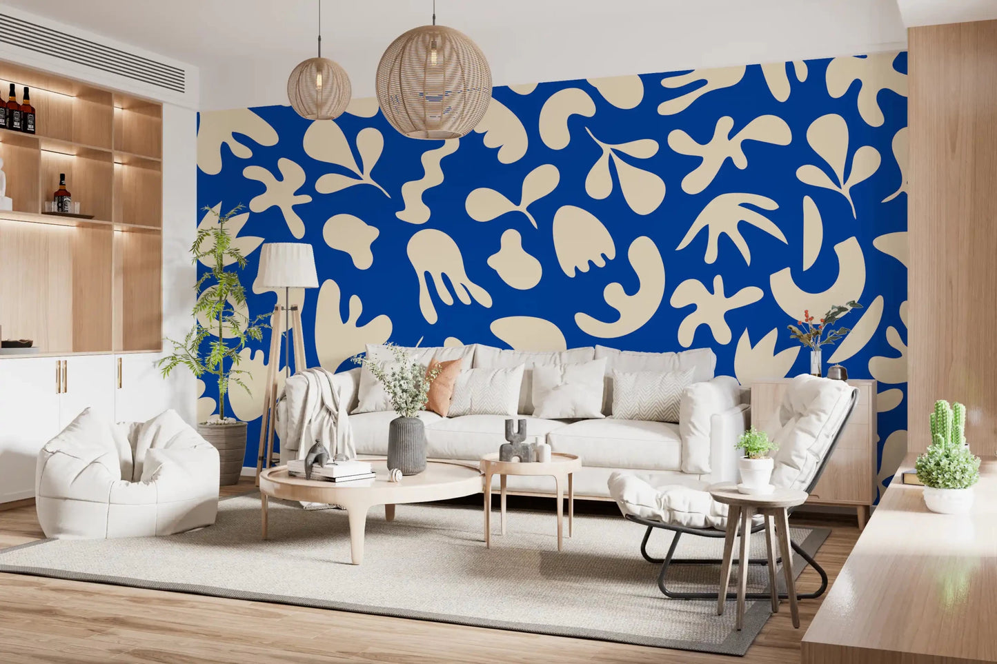 Strong cobalt surface with Blue Flow wall mural detail