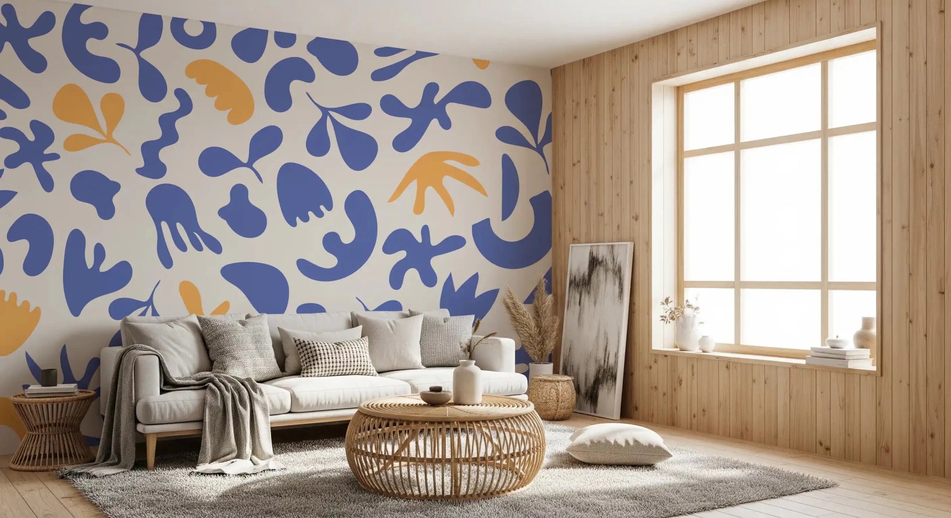 Light background with Blue Organic Flow wall mural pattern, GD9316
