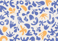 Ochre accents and blue forms in Blue Flow wall mural, GD9316